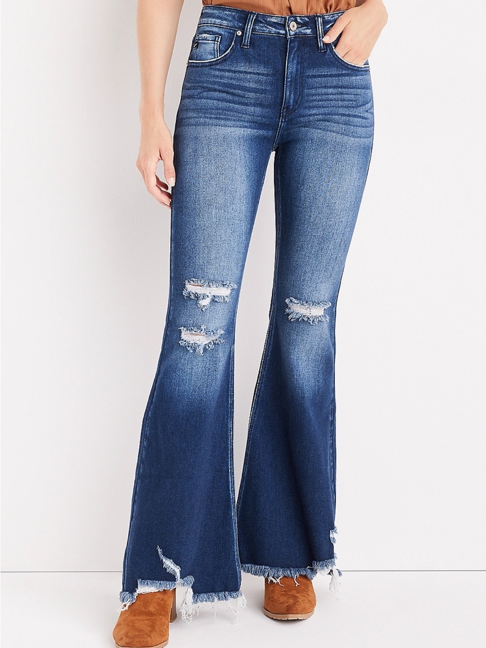 KanCan Flare High Rise Ripped Jeans Women's Plus Size 16 x 30 Stretch